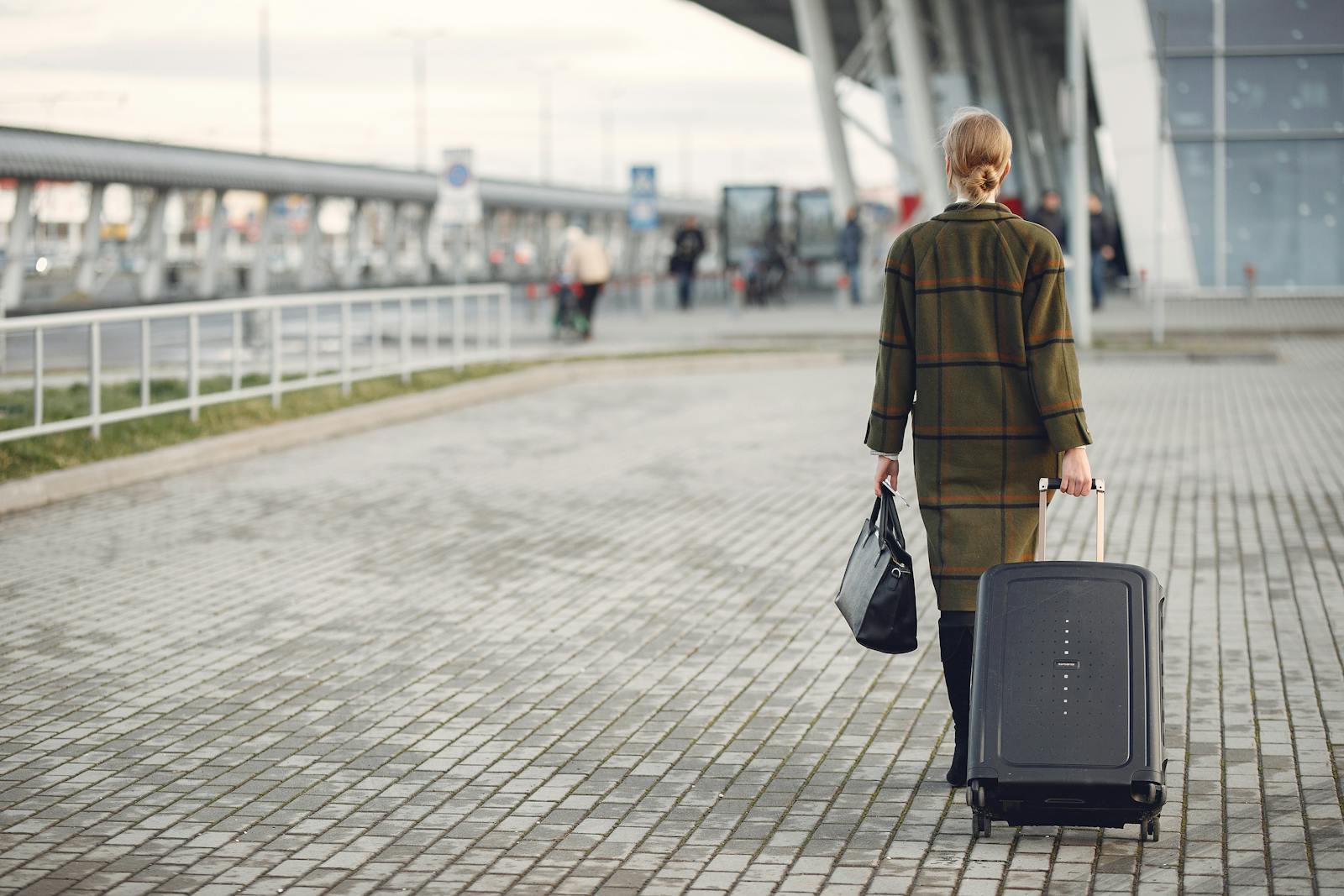 General airport arrival movement with luggage