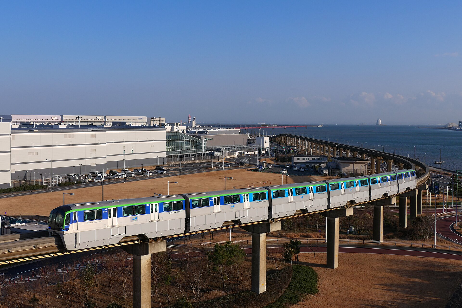 Tokyo Monorail train on Haneda Airport Line near Haneda Airport